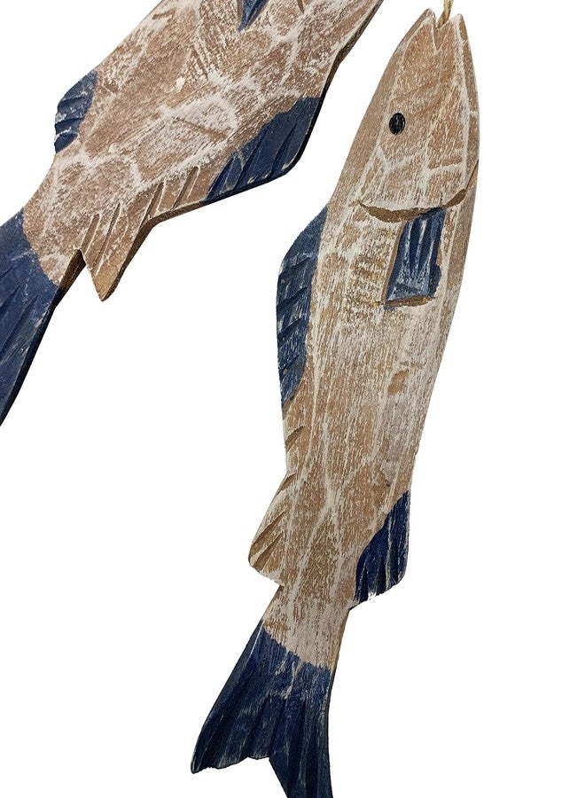 GAPLUM Set of 2 Wooden Carved Fish Wall Hanging Nautical Ornaments Hand Carved Wood Fish Wall Hanging Sculpture Wooden Lake House Decor Indoor Outdoor Decoration - Image 3